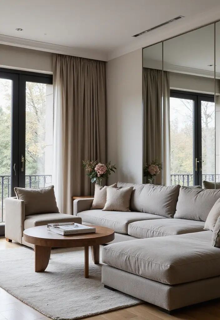 26 Living Room Decor With Mirror Ideas That Add Depth and Light - 10. Mirrored Wall Panels