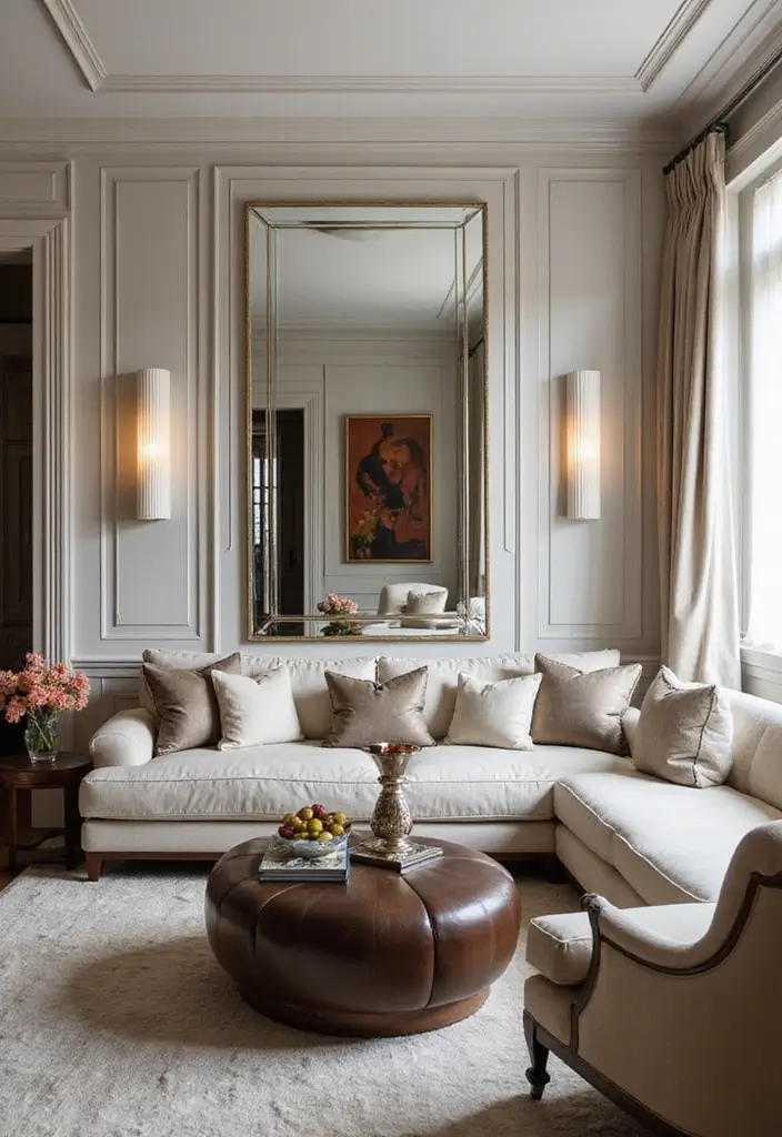 26 Living Room Decor With Mirror Ideas That Add Depth and Light - 17. Mirrored Accent Walls