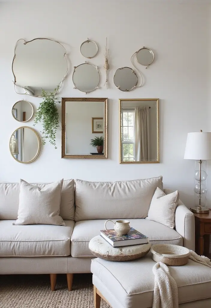 26 Living Room Decor With Mirror Ideas That Add Depth and Light - 2. Layered Looks