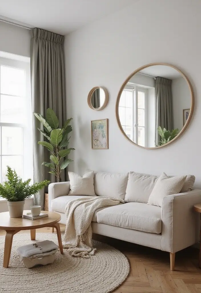 26 Living Room Decor With Mirror Ideas That Add Depth and Light - 23. Mirrors Near Artwork