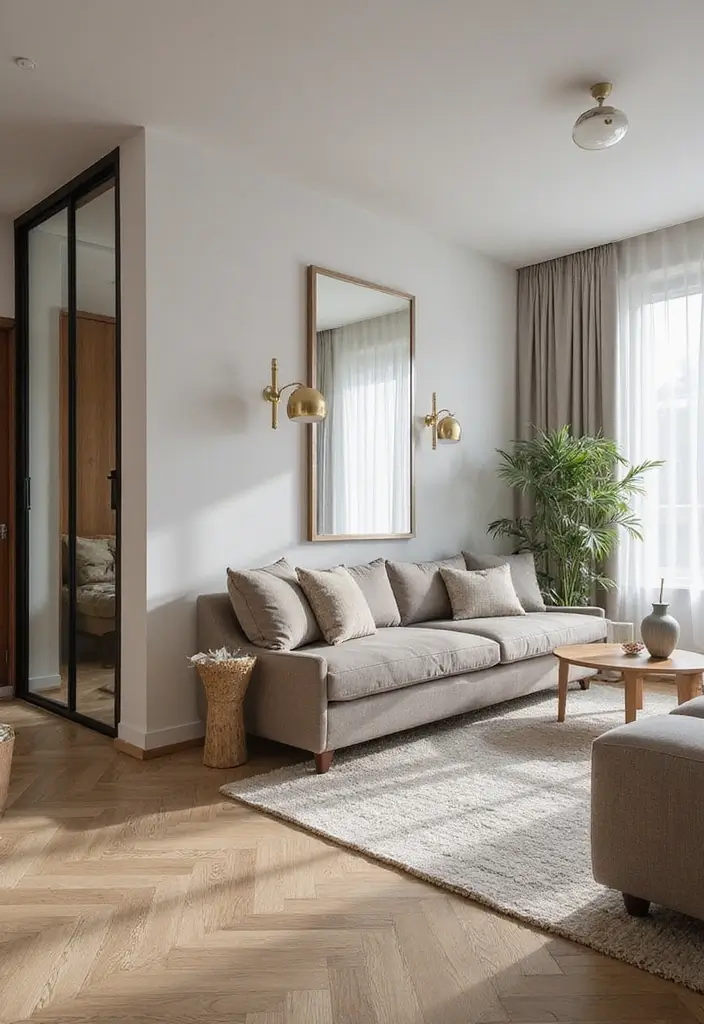 26 Living Room Decor With Mirror Ideas That Add Depth and Light - 24. Mirrored Room Dividers