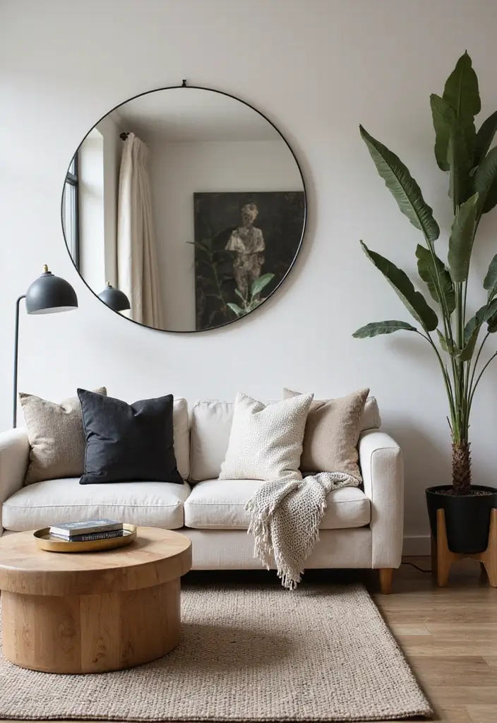 26 Living Room Decor With Mirror Ideas That Add Depth and Light - 6. Mirrored Wall Art