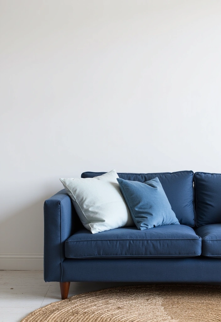 27 Blue White Living Room Ideas That Feel Fresh and Coastal - 1. Nautical Navy Sofa