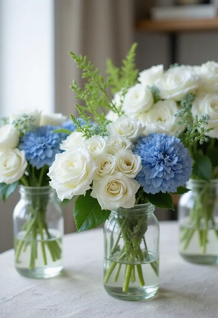 27 Blue White Living Room Ideas That Feel Fresh and Coastal - 14. Fresh Flower Arrangements