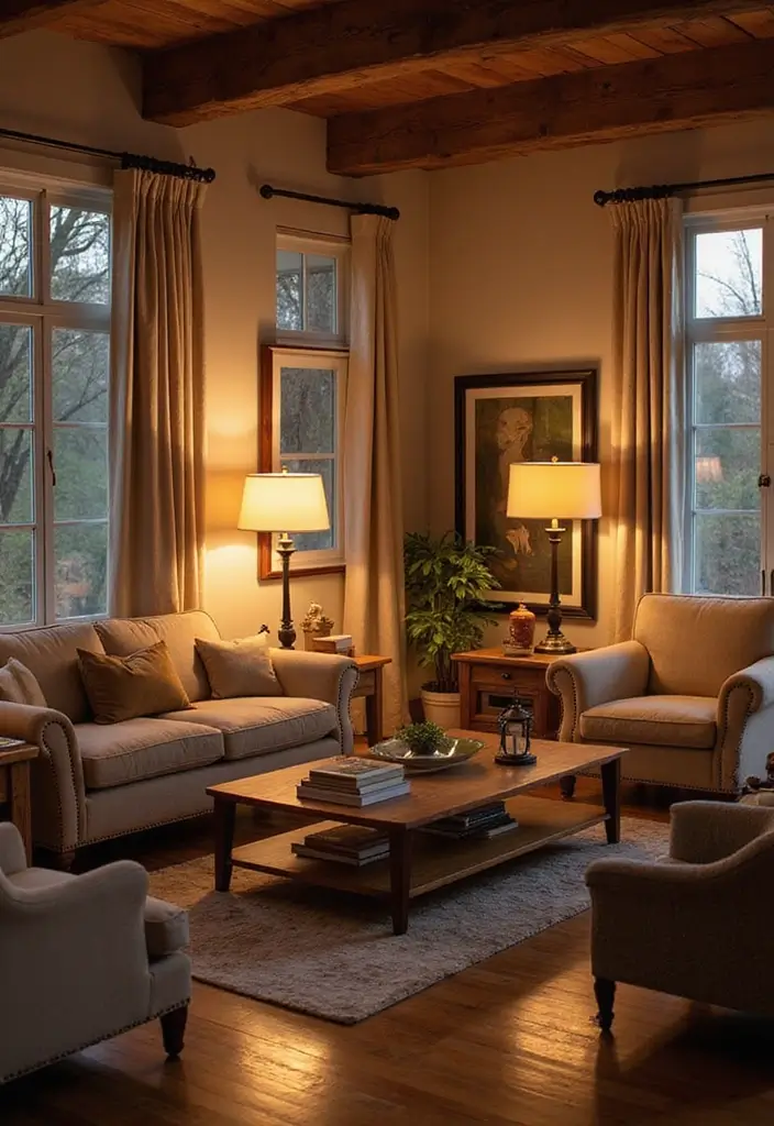 27 Blue White Living Room Ideas That Feel Fresh and Coastal - 17. Layered Lighting Solutions