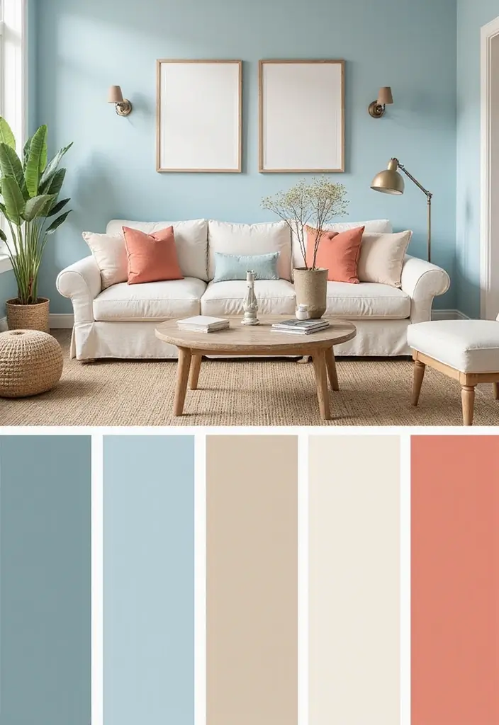 27 Blue White Living Room Ideas That Feel Fresh and Coastal - 20. Fresh Coastal Color Palette