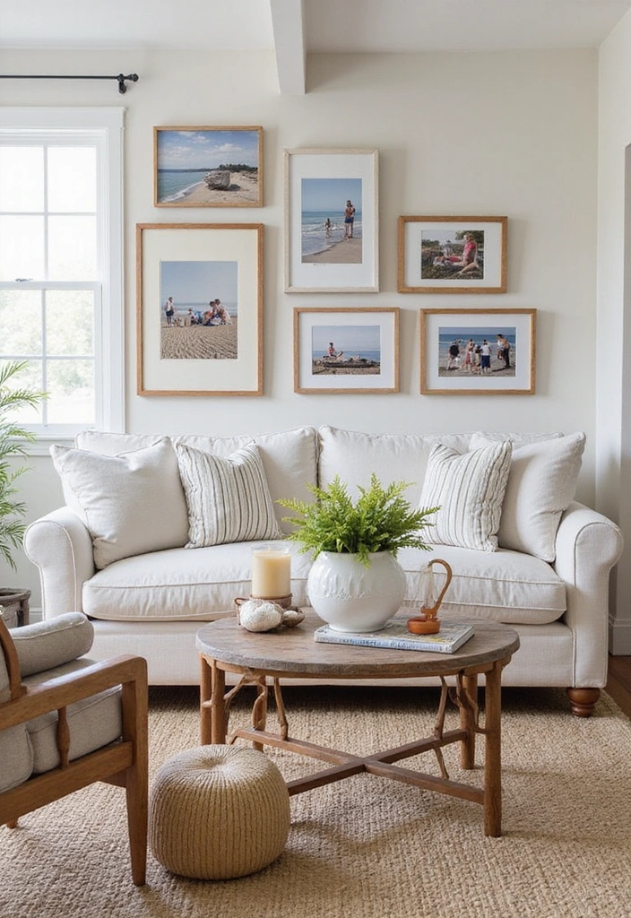 27 Blue White Living Room Ideas That Feel Fresh and Coastal - 25. Personalized Coastal Decor