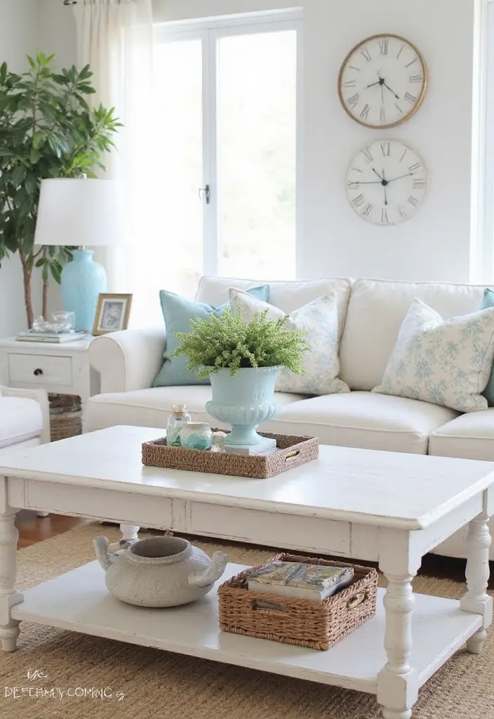 27 Blue White Living Room Ideas That Feel Fresh and Coastal - 8. Whitewashed Furniture