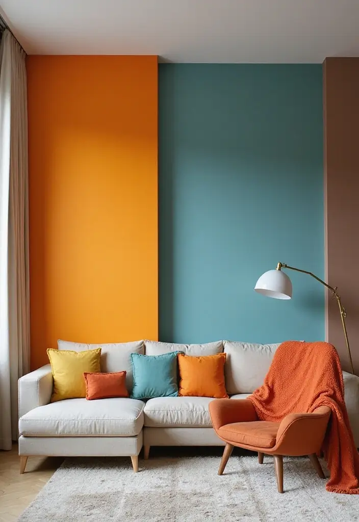 27 Bold Living Room Ideas That Make a Strong Design Statement - 12. Color-Blocked Walls
