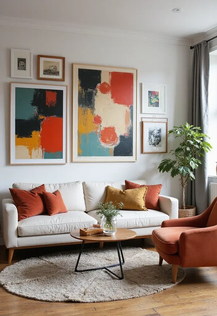 27 Bold Living Room Ideas That Make a Strong Design Statement - 2. Art Gallery Vibes