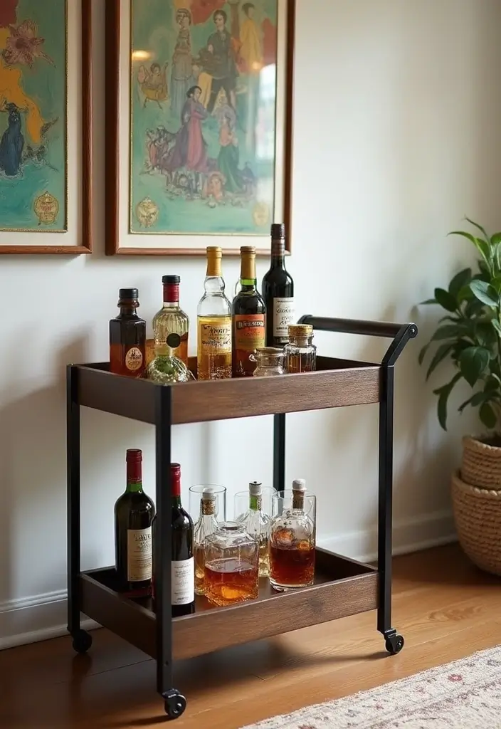 27 Bold Living Room Ideas That Make a Strong Design Statement - 24. Fun Bar Carts