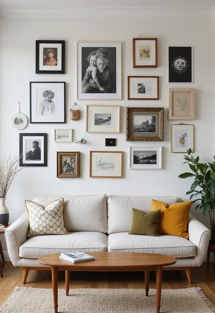27 Bold Living Room Ideas That Make a Strong Design Statement - 5. Eclectic Art Displays