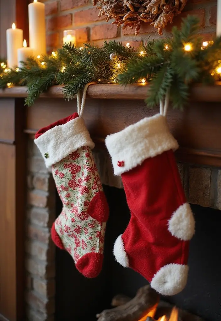 27 Christmas Living Room Decorations That Feel Cozy and Magical - 12. Handcrafted Stockings