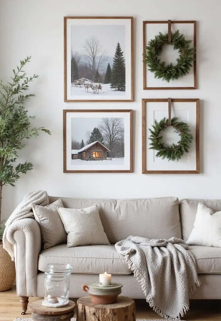 27 Christmas Living Room Decorations That Feel Cozy and Magical - 13. Seasonal Wall Art