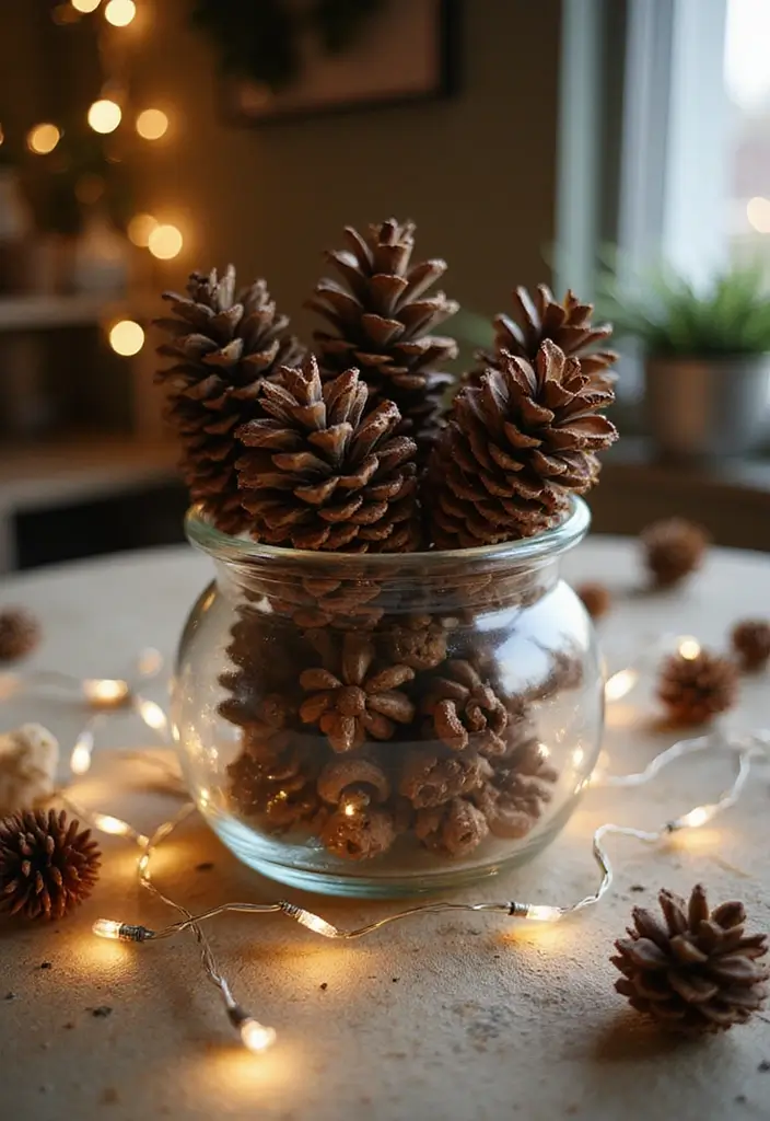 27 Christmas Living Room Decorations That Feel Cozy and Magical - 2. Natural Pinecone Accents