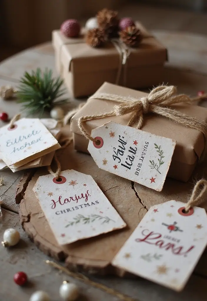27 Christmas Living Room Decorations That Feel Cozy and Magical - 25. Handcrafted Gift Tags