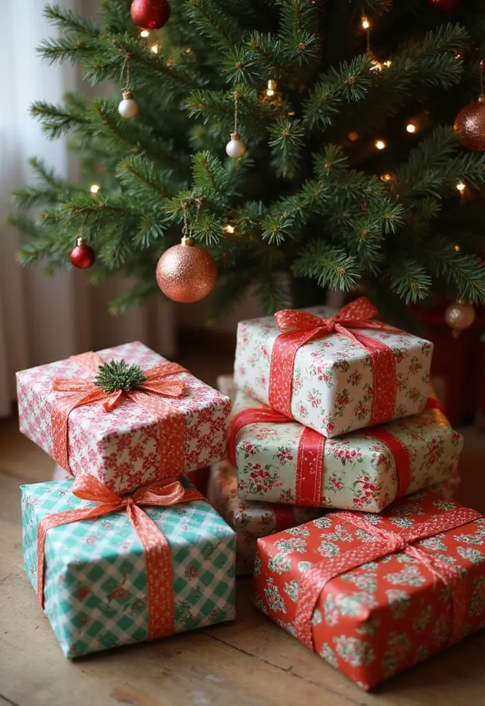 27 Christmas Living Room Decorations That Feel Cozy and Magical - 3. Reusable Fabric Wrapping