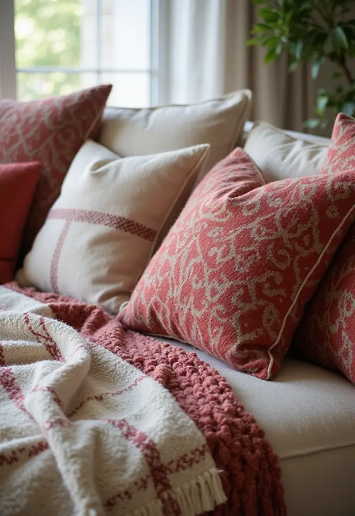 27 Christmas Living Room Decorations That Feel Cozy and Magical - 9. Cozy Textile Layers