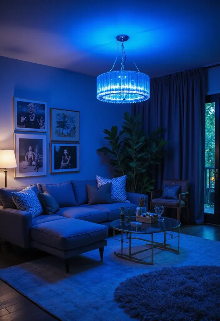 27 Cobalt Blue Living Room Ideas That Feel Bold and Unique - 11. Playful Cobalt Blue Lighting