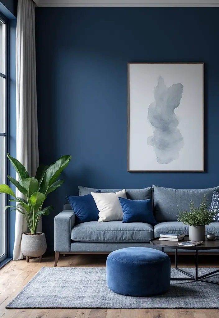 27 Cobalt Blue Living Room Ideas That Feel Bold and Unique - 14. Cobalt Blue and Grey Harmony