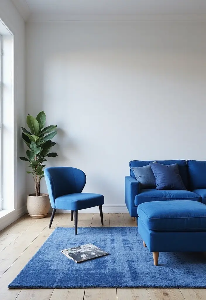 27 Cobalt Blue Living Room Ideas That Feel Bold and Unique - 15. Cobalt Blue in Minimalist Design