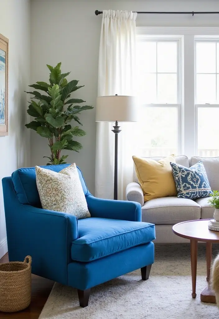 27 Cobalt Blue Living Room Ideas That Feel Bold and Unique - 16. Cobalt Blue Accent Chair