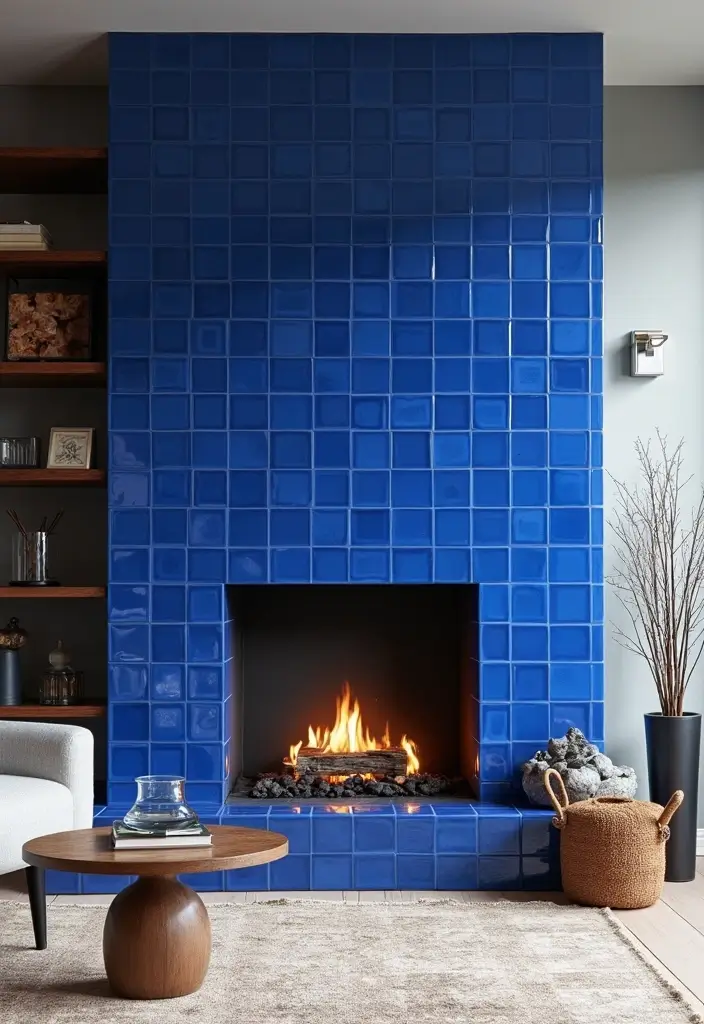 27 Cobalt Blue Living Room Ideas That Feel Bold and Unique - 17. Cobalt Blue Tiles for a Unique Feature