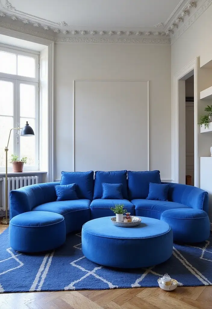 27 Cobalt Blue Living Room Ideas That Feel Bold and Unique - 20. Cobalt Blue Statement Furniture