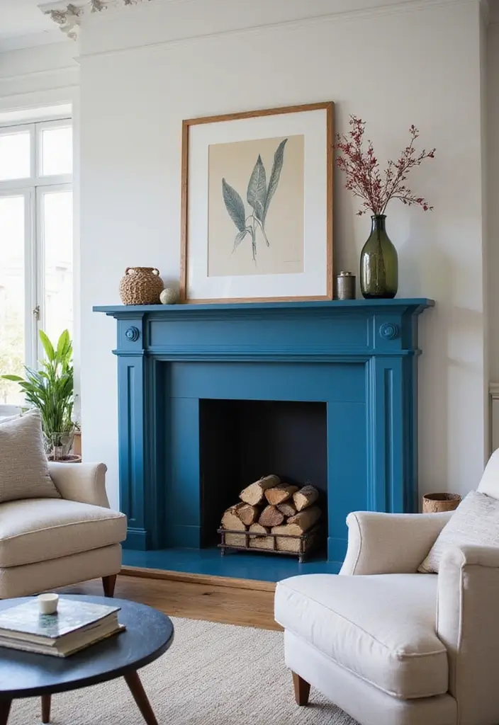 27 Cobalt Blue Living Room Ideas That Feel Bold and Unique - 23. Cobalt Blue for a Cozy Fireplace