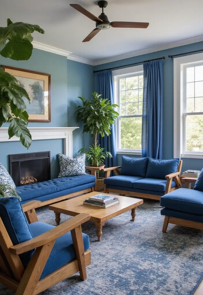 27 Cobalt Blue Living Room Ideas That Feel Bold and Unique - 4. Cobalt Blue and Natural Wood
