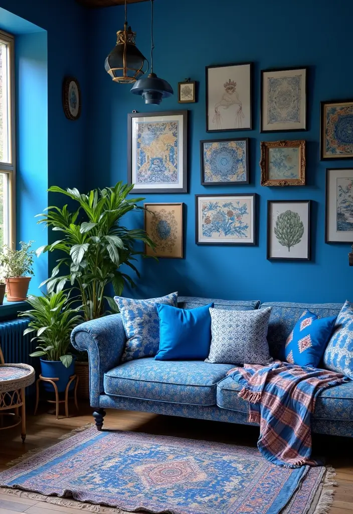 27 Cobalt Blue Living Room Ideas That Feel Bold and Unique - 7. Mixing Patterns with Cobalt