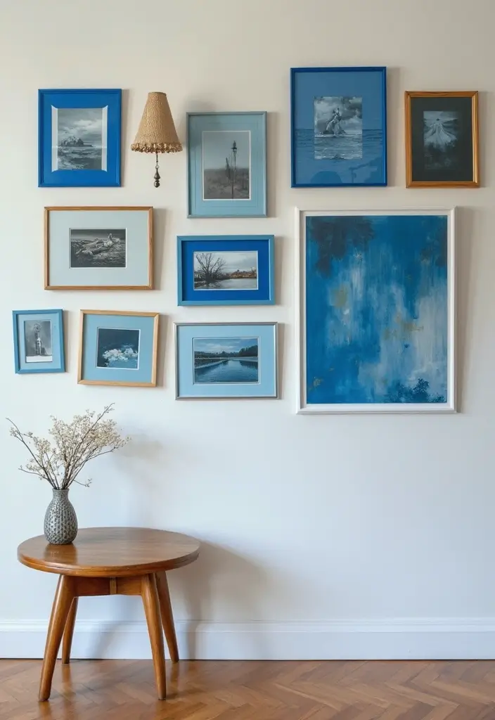 27 Cobalt Blue Living Room Ideas That Feel Bold and Unique - 9. Cobalt Blue in Gallery Walls