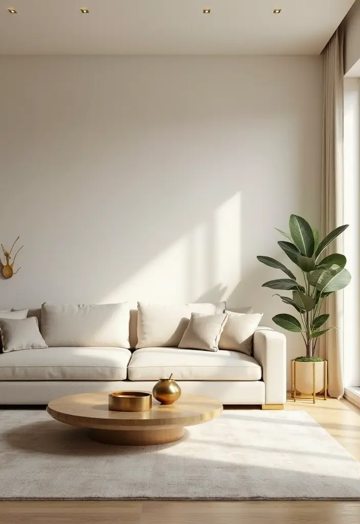 27 Cream Living Room Ideas That Feel Soft and Elegant - 16. Warm Metallic Accents