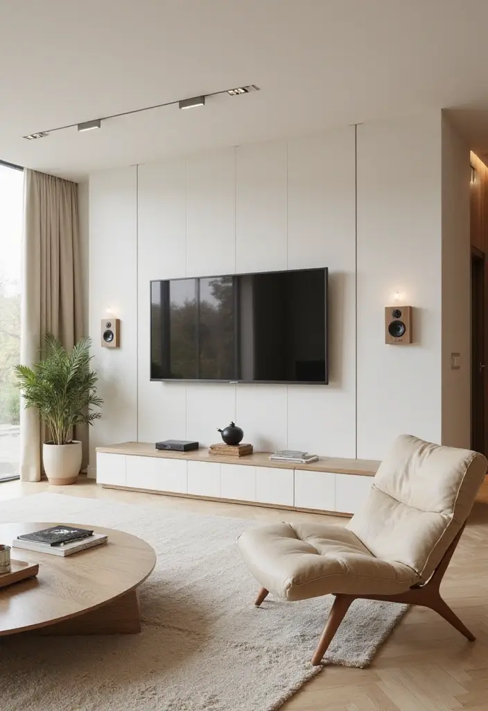 27 Cream Living Room Ideas That Feel Soft and Elegant - 20. Integrated Technology