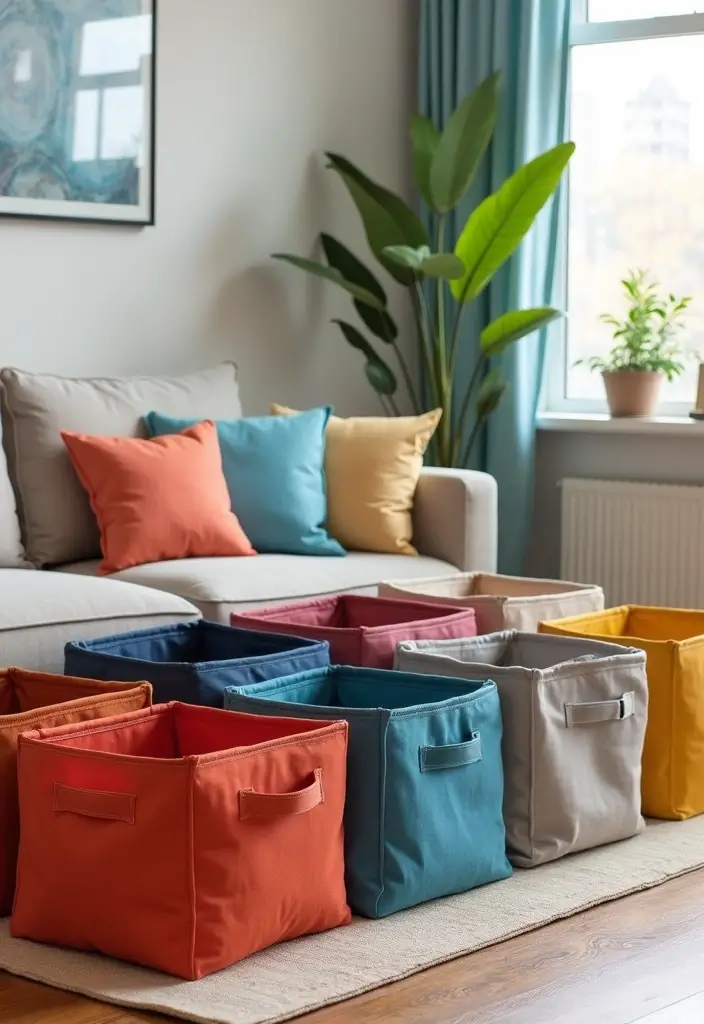 27 Cube Organizer Ideas Living Room That Keep Things Neat and Stylish - 1. Colorful Fabric Cube Bins