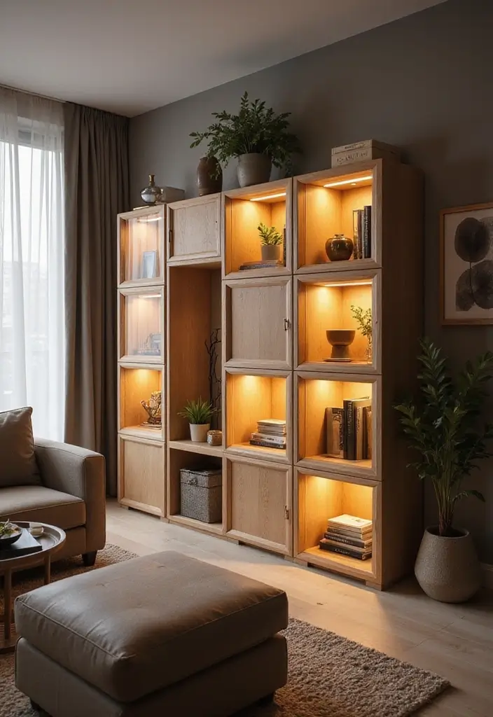 27 Cube Organizer Ideas Living Room That Keep Things Neat and Stylish - 14. Cube Organizers with Integrated Lighting