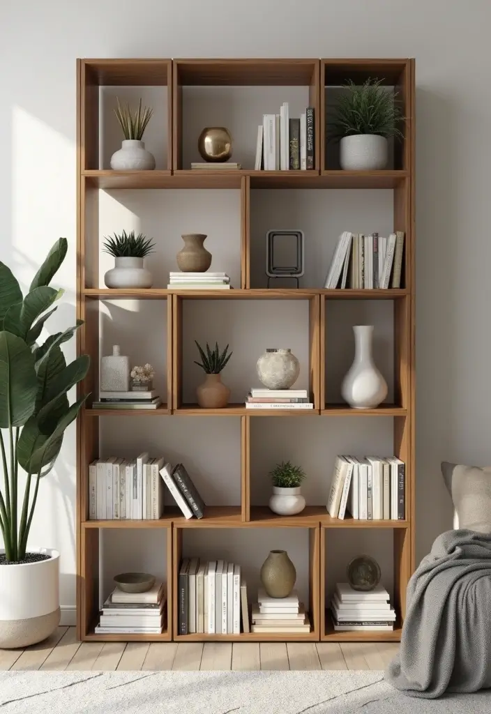 27 Cube Organizer Ideas Living Room That Keep Things Neat and Stylish - 2. Wooden Cube Shelving Unit