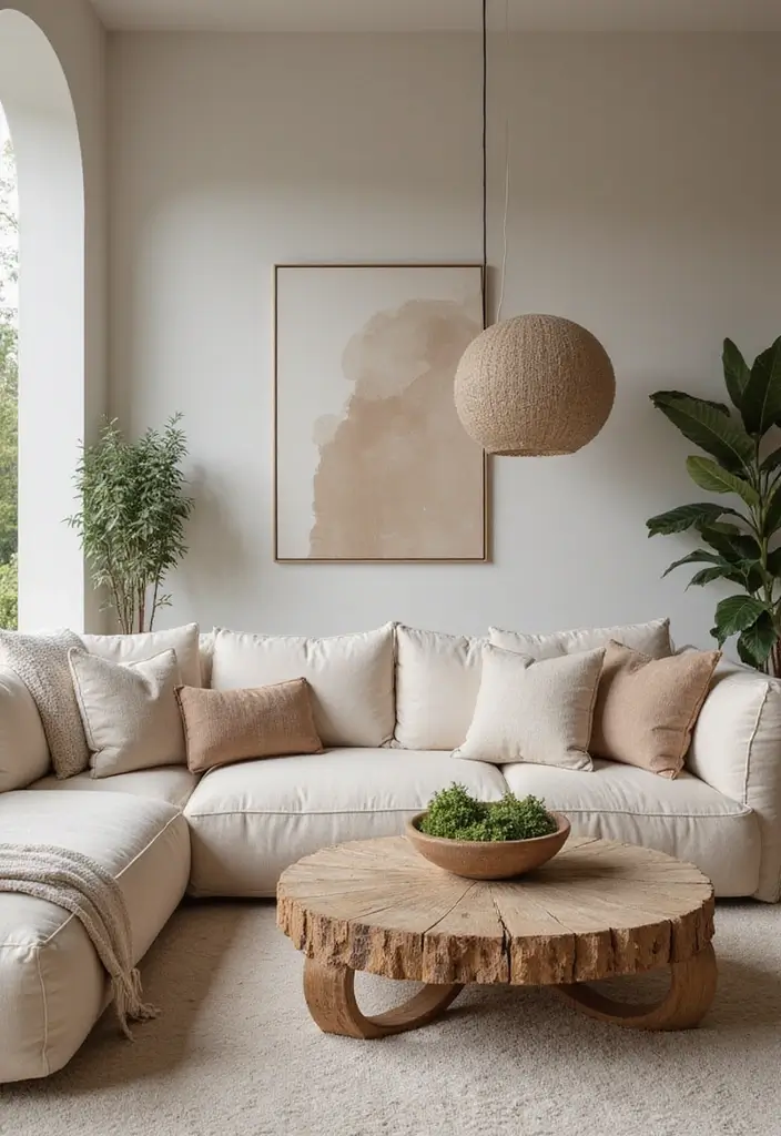27 Earthy Decor Living Room Ideas That Feel Natural and Soothing - 13. Use Soft Shapes