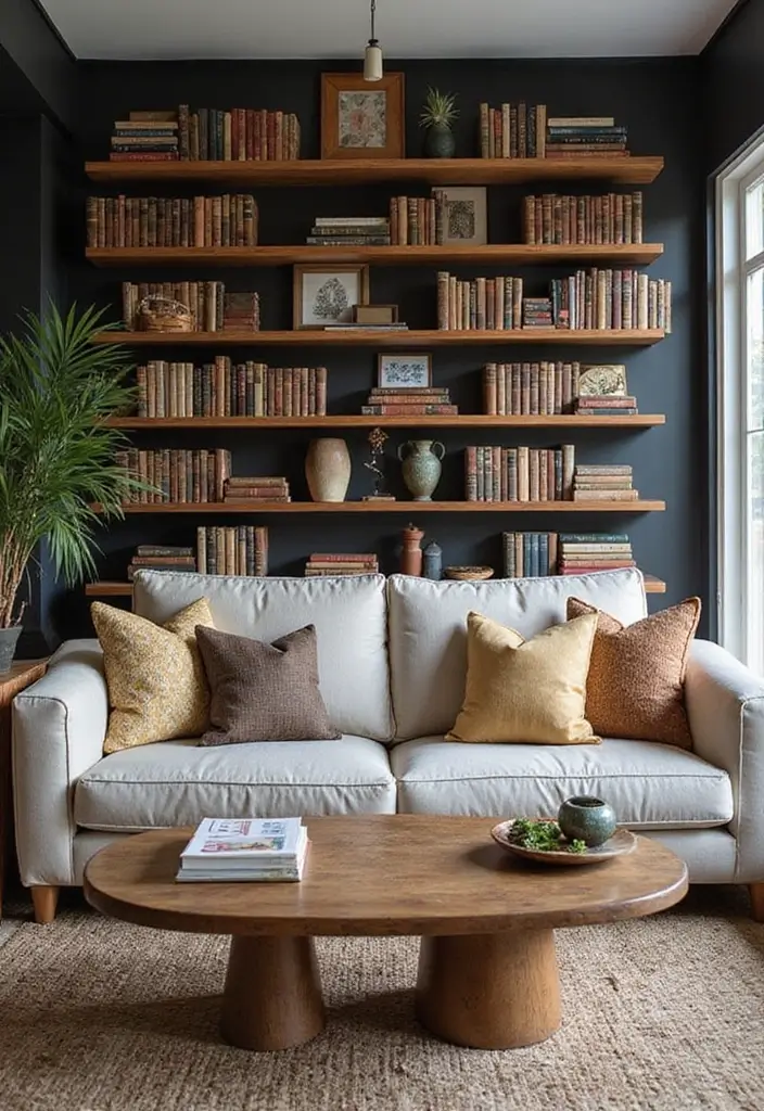 27 Earthy Decor Living Room Ideas That Feel Natural and Soothing - 21. Decorate with Books