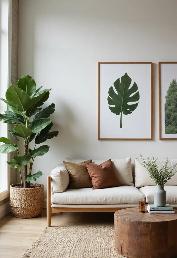 27 Earthy Decor Living Room Ideas That Feel Natural and Soothing - 26. Use Statement Plants