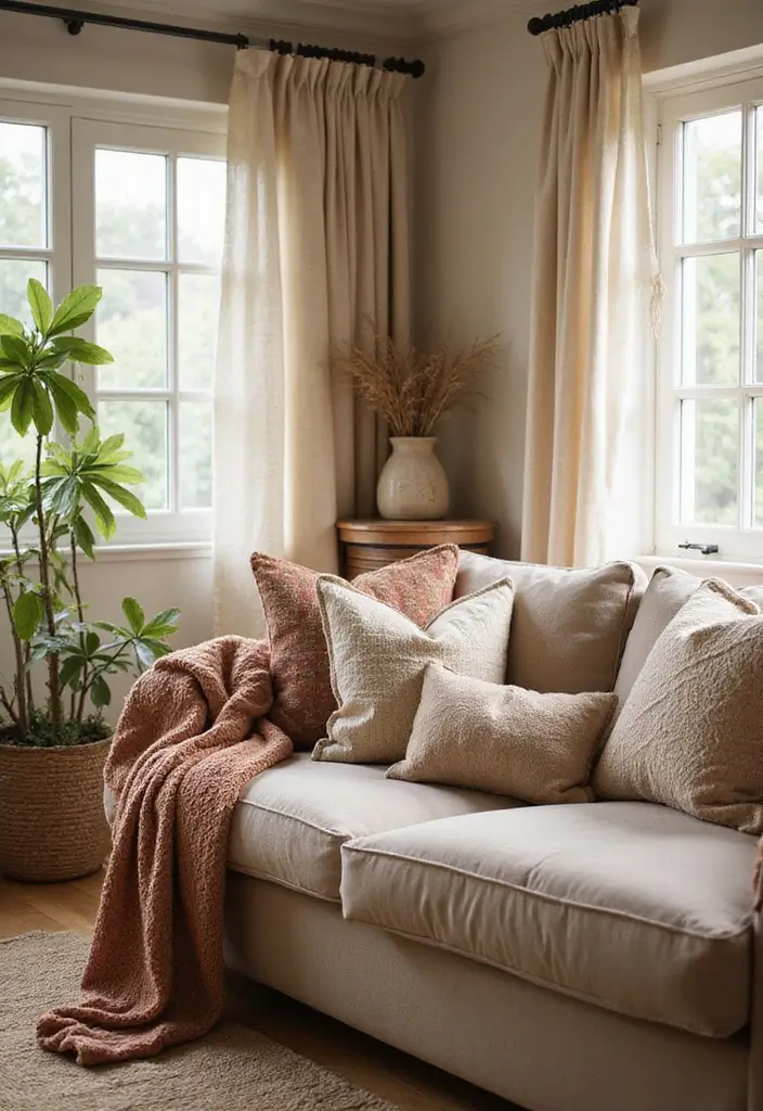 27 Earthy Decor Living Room Ideas That Feel Natural and Soothing - 5. Use Natural Textiles