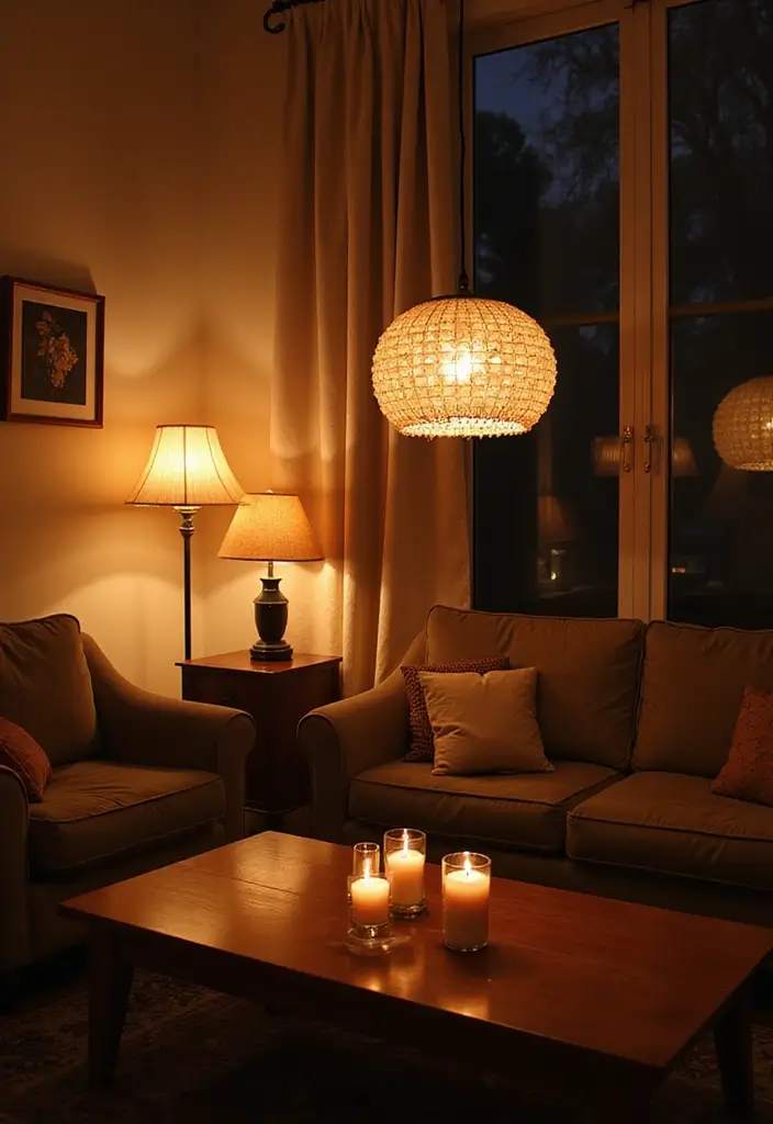 27 Earthy Decor Living Room Ideas That Feel Natural and Soothing - 7. Layer Your Lighting