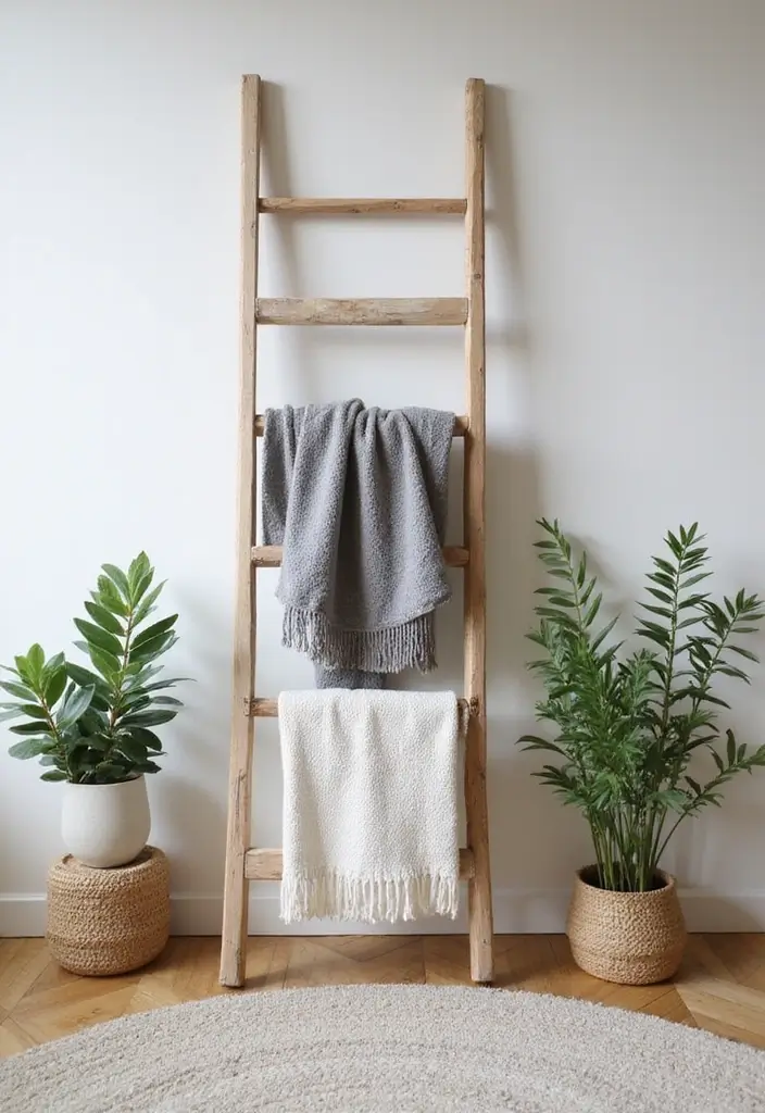 27 Living Room Storage Ideas That Keep Things Organized and Hidden - 19. Decorative Ladder Storage