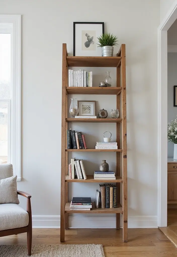 27 Living Room Storage Ideas That Keep Things Organized and Hidden - 27. Stylish Ladder Bookcase