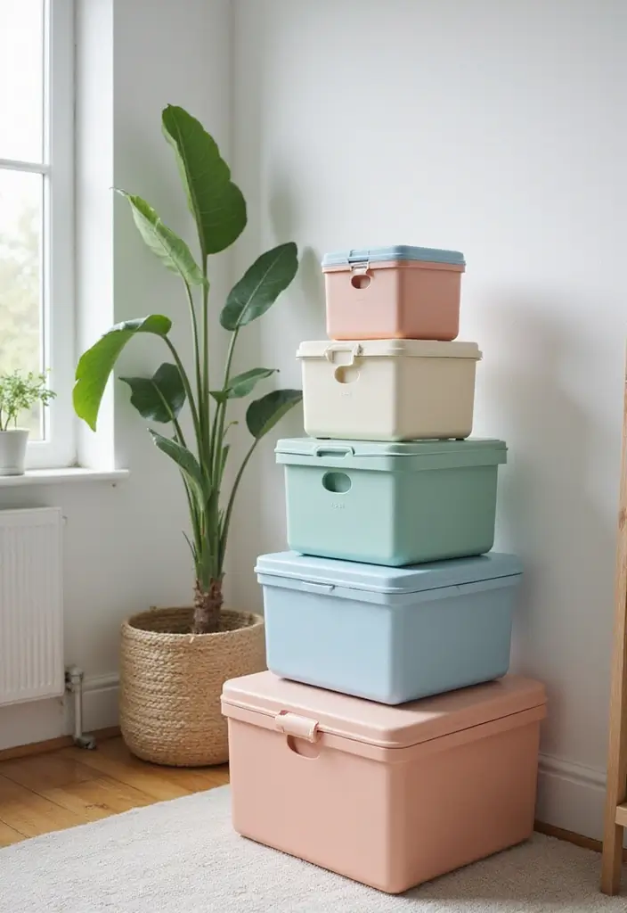 27 Living Room Storage Ideas That Keep Things Organized and Hidden - 7. Lidded Storage Containers