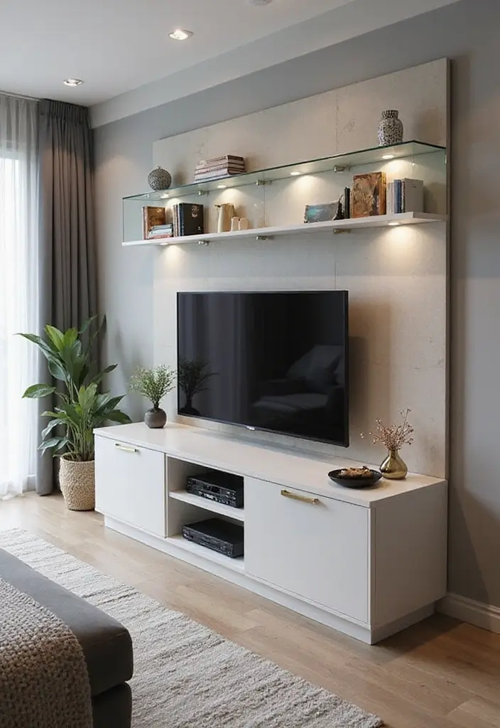 27 Living Room TV Unit Designs Modern Luxury Ideas That Feel Sleek - 12. Glass Accents