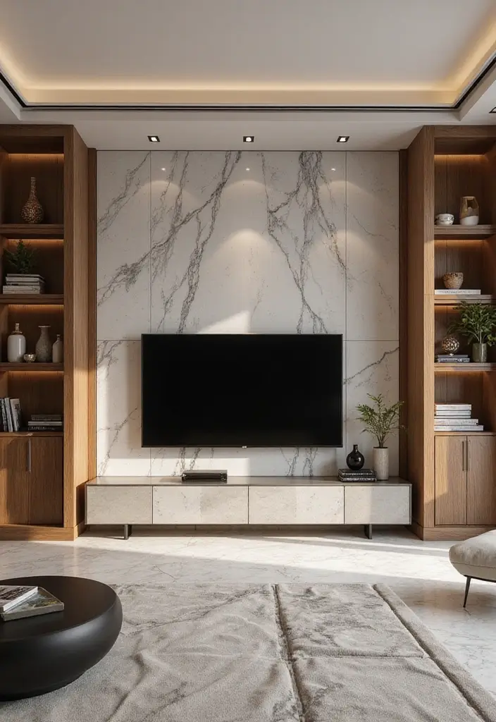 27 Living Room TV Unit Designs Modern Luxury Ideas That Feel Sleek - 2. Luxe Marble and Wood Combination