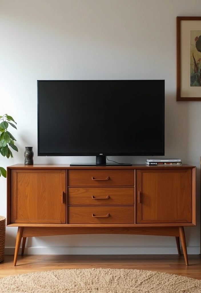 27 Living Room TV Unit Designs Modern Luxury Ideas That Feel Sleek - 24. Mid-Century Modern Revival