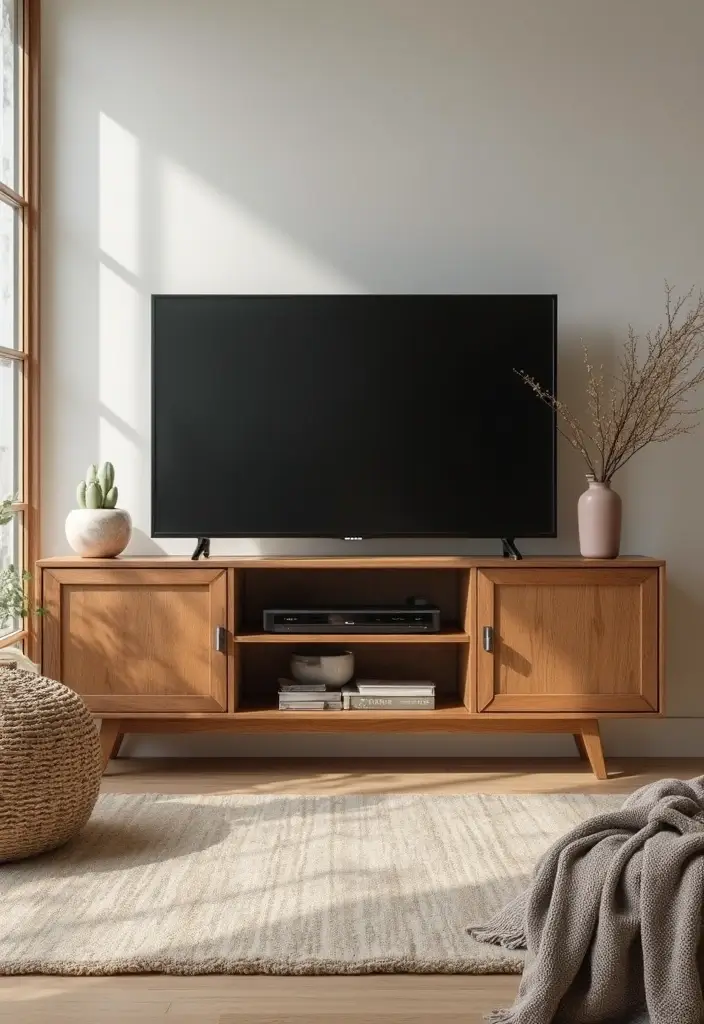 27 Living Room TV Unit Designs Modern Luxury Ideas That Feel Sleek - 26. Warm Wood Finishes