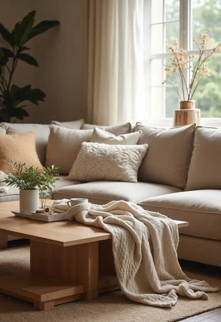 27 Living Room Table Decor Coffee Tables That Elevate the Look - 16. Warm Textiles